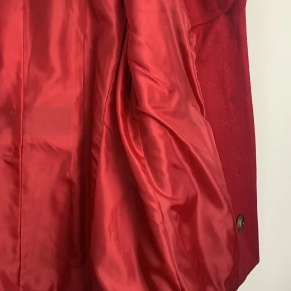 London Fog Red Collar Wool Blend Lined Pea Coat Size Small